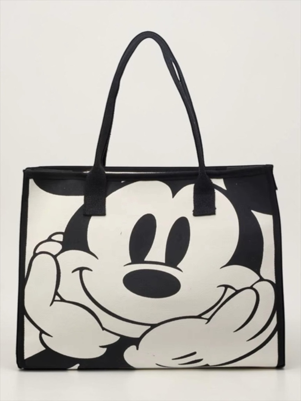 Mickey Mouse Canvas Tote Bag Large Graphic Shoulder Bag Black & White NWOT
